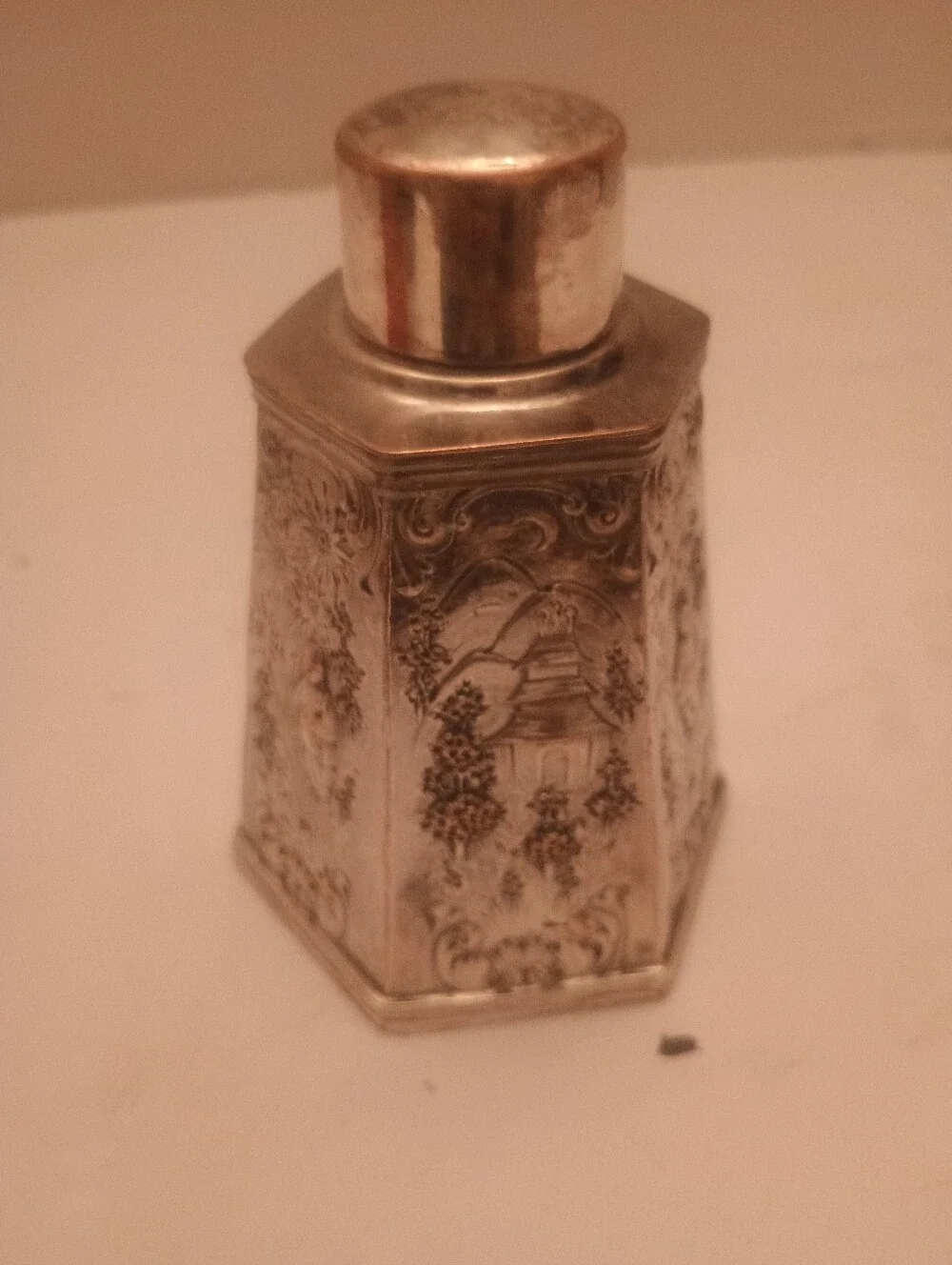 Antique-Style Embossed Metal Canister - Silver